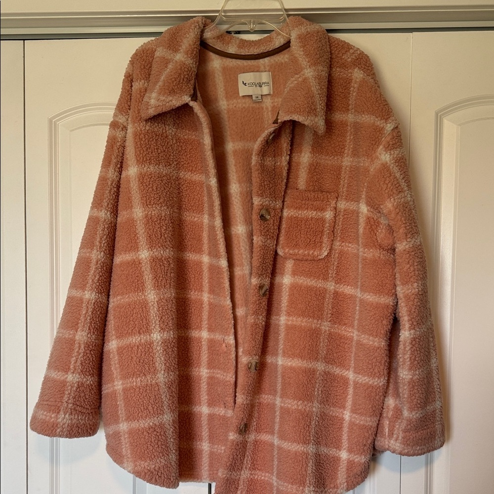 Koolaburra Women's Peach Checkered Teddy Jacket